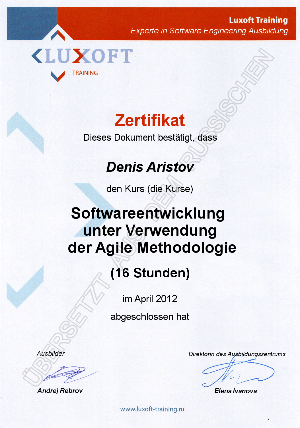 Kurs 'Softwareentwicklung unter Verwendung der Agile Methodologie'