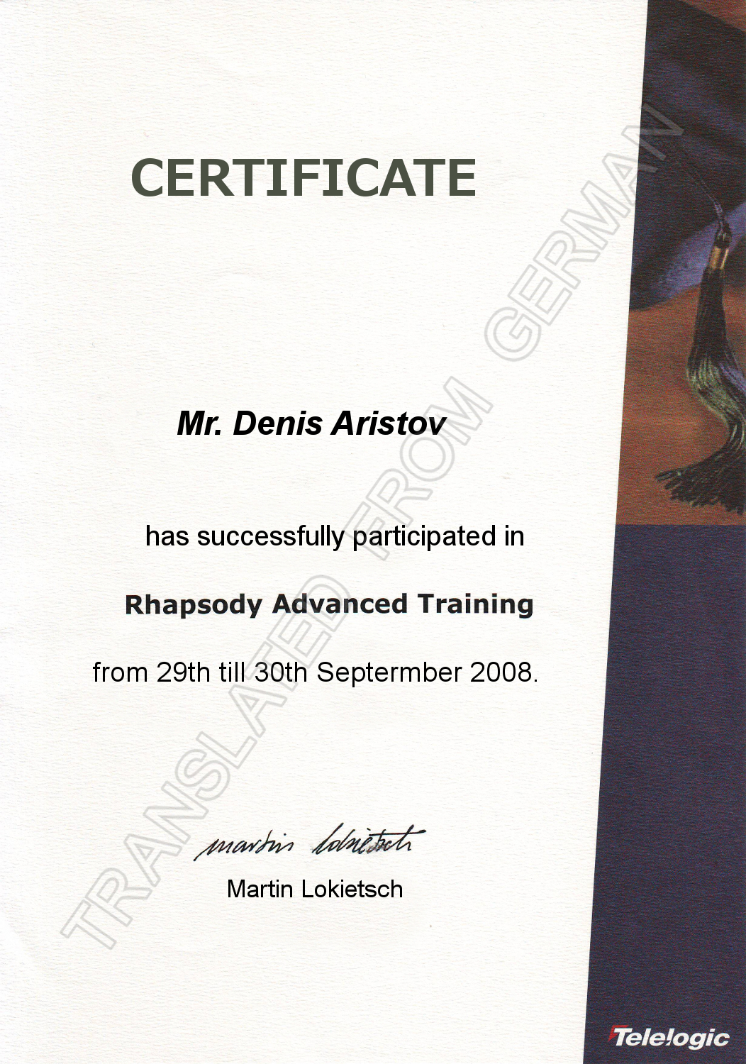 Course 'Rhapsody Advanced Traning'